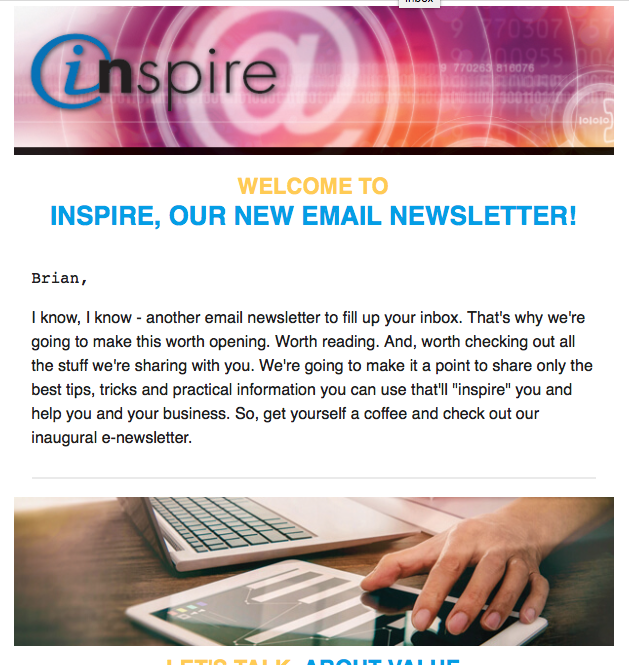 Inspire E-Newsletter Screenshot