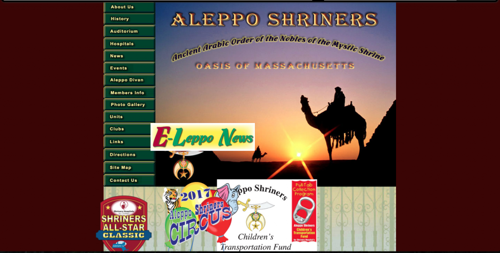 Aleppo Shriners website before the update